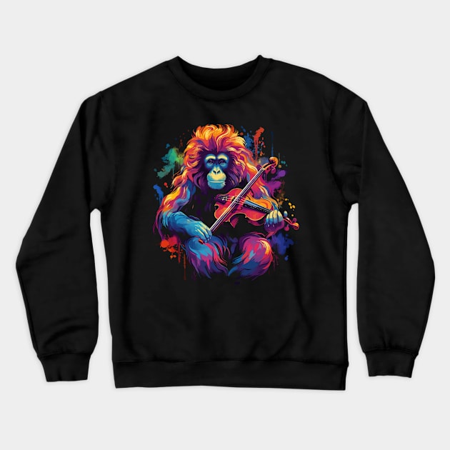 Snow Monkey Playing Violin Crewneck Sweatshirt by JH Mart